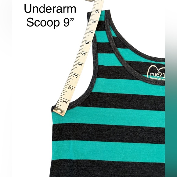 Women’s Rue-21 Cotton & Spandex Tank Top, Green & Black Striped - Picture 10 of 14